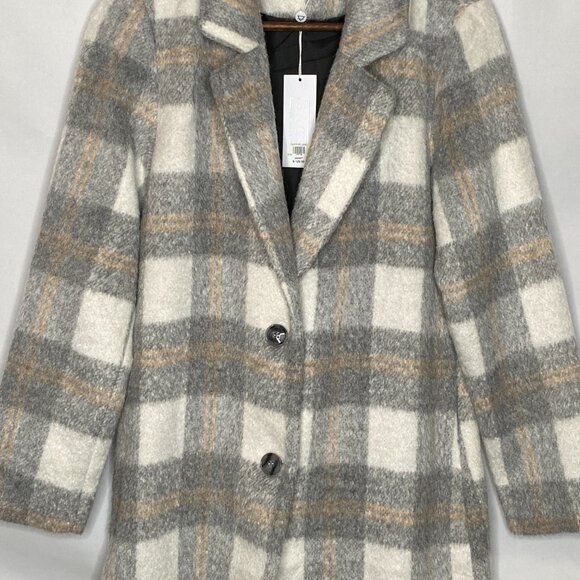 NWT Sage The Label Womens Charlie Plaid Long Coat XS - Ivory Gray Academia - Picture 4 of 16